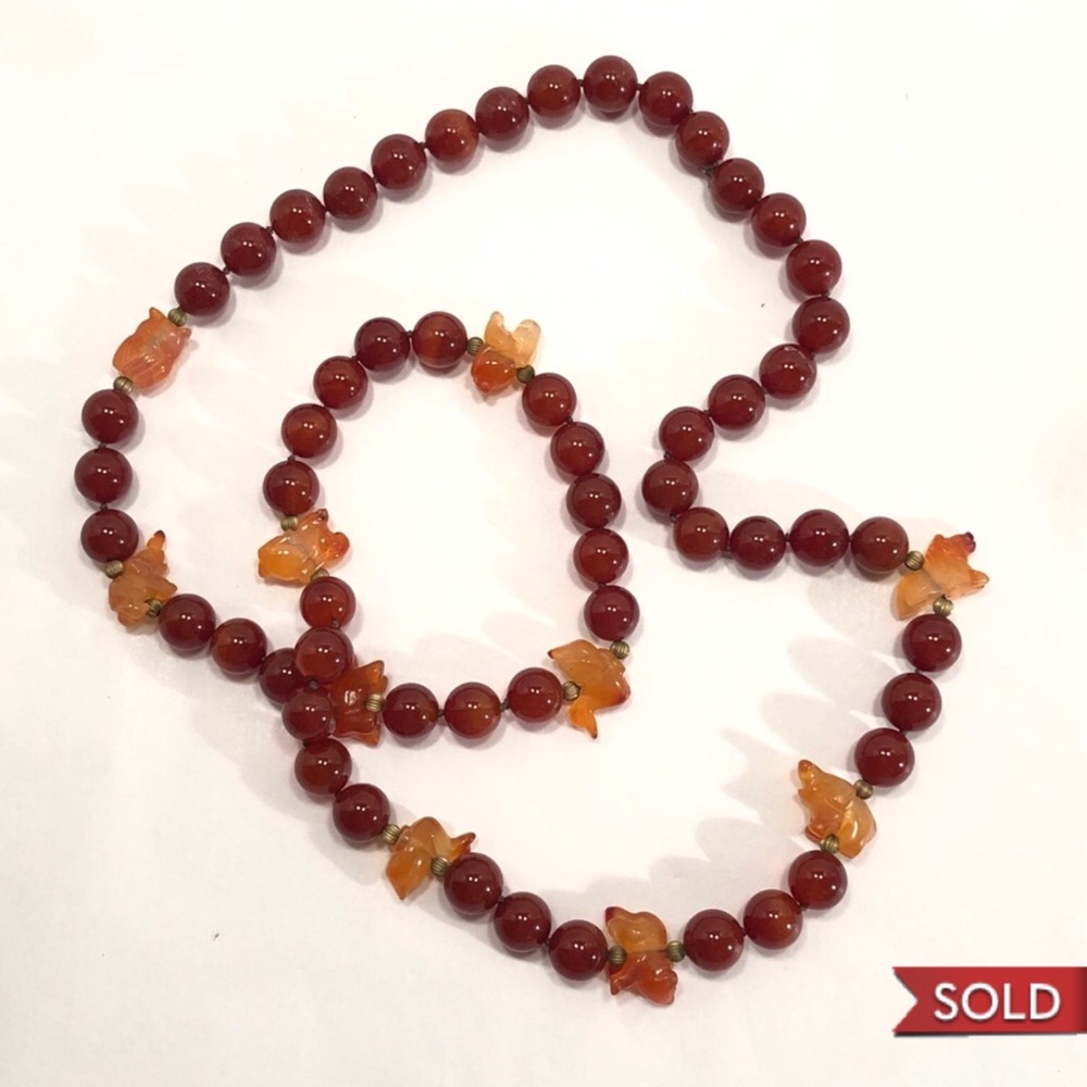 Vintage Carnelian Bead Necklace with Fetishes - Picture 1 of 9